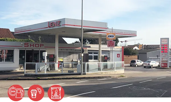 Lenz Tankstelle Leingarten – Ansicht auf gesamte Station mit Verkaufsshop und Preistafel